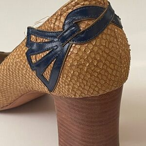 Elegant leather and python leather Tan and Blue Women's Heels Handmade